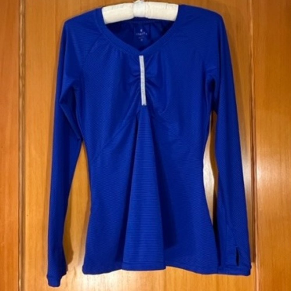 Athleta XS Blue Stripe Long Sleeve Top